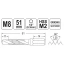 Yato YT-44845 kombinált gépi fúró-menetfúró HSS-M2 (1/4" hex) - M8
