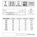 Yato YT-44849 kombinált gépi fúró-menetfúró készlet HSS-M2 (1/4" hex) M3-M10 - 7 részes