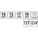 Yato YT-4945 fordítható kétvégű racsnis kulcs CrV., 10x13-17x19 mm, 200 mm