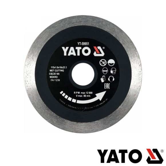 Yato YT-59951 gyémánttárcsa (folyamatos élű) (burkolóanyag), Ø 115x1.6x22.2 mm