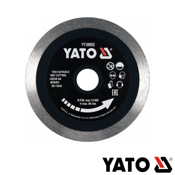 Yato YT-59952 gyémánttárcsa (folyamatos élű) (burkolóanyag), Ø 125x1.6x22.2 mm