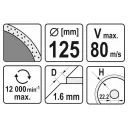 Yato YT-59952 gyémánttárcsa (folyamatos élű) (burkolóanyag), Ø 125x1.6x22.2 mm