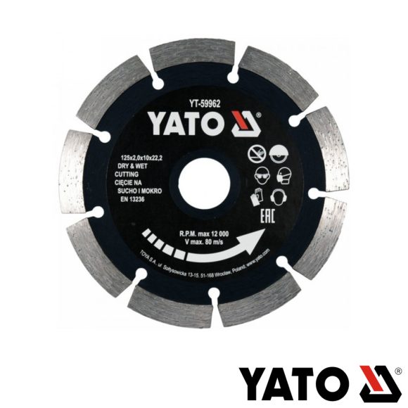 Yato YT-59962 univerzális gyémánttárcsa (szegmentált) (építőanyag), Ø 125x2.0x22.2 mm