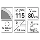 Yato YT-59971 gyémánttárcsa (folyamatos élű) (burkolóanyag), Ø 115x1.6x22.2 mm