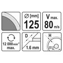 Yato YT-59972 gyémánttárcsa (folyamatos élű) (burkolóanyag), Ø 125x1.6x22.2 mm