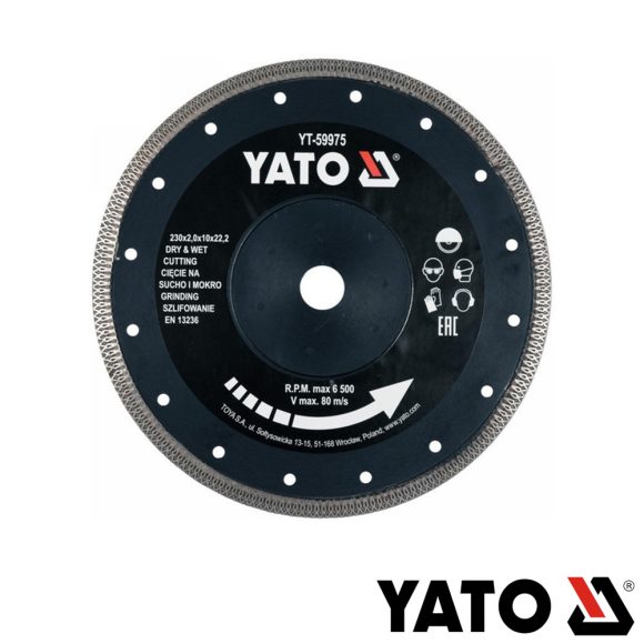 Yato YT-59975 gyémánttárcsa (folyamatos élű) (burkolóanyag), Ø 230x2.0x22.2 mm