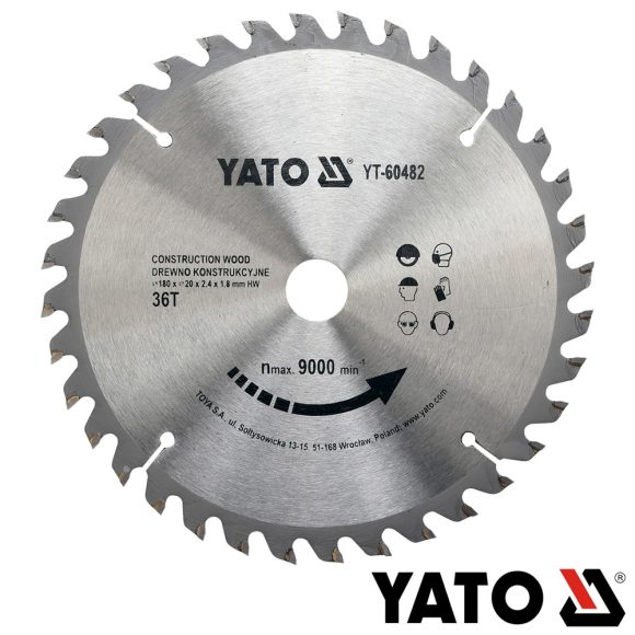 Yato YT-60482 körfűrészlap (építőipari fa), Ø 180x2.4/1.8x20.0 mm, 36T