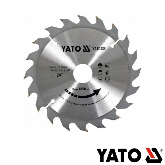 Yato YT-60488 körfűrészlap (fa), Ø 190x3.2/2.2x30.0 mm, 20T