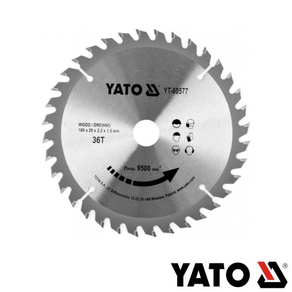 Yato YT-60577 körfűrészlap (fa), Ø 160x2.2/1.5x20.0 mm, 36T