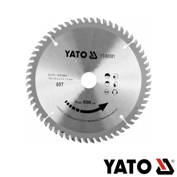 Yato YT-60581 körfűrészlap (fa), Ø 160x2.2/1.5x20.0 mm, 60T