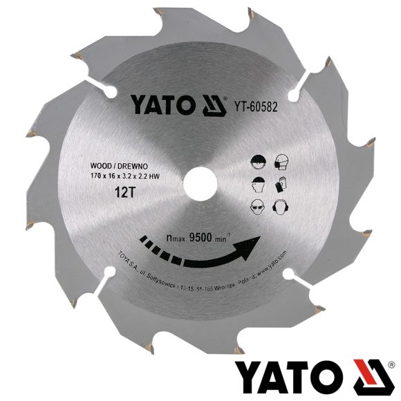 Yato YT-60582 körfűrészlap (fa), Ø 170x3.2/2.2x16.0 mm, 12T