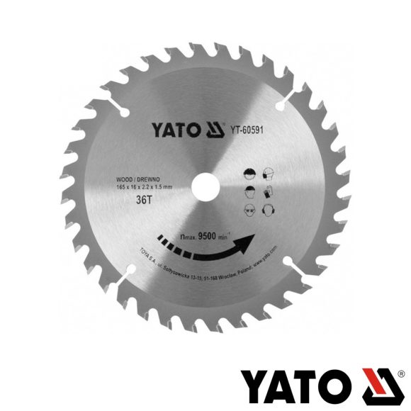 Yato YT-60591 körfűrészlap (fa), Ø 165x2.2/1.5x16.0 mm, 36T