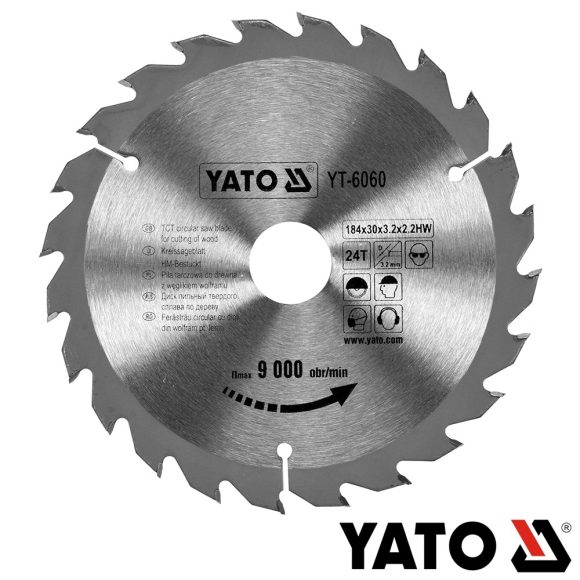 Yato YT-6060 körfűrészlap (fa), Ø 184x3.2/2.2x30.0 mm, 24T