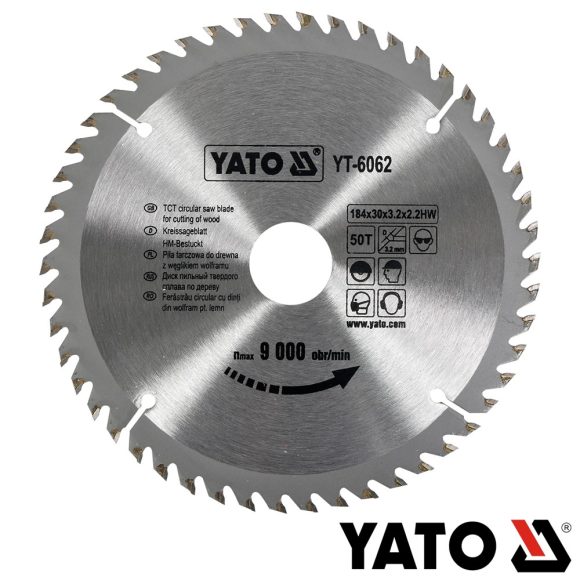 Yato YT-6062 körfűrészlap (fa), Ø 184x3.2/2.2x30.0 mm, 50T