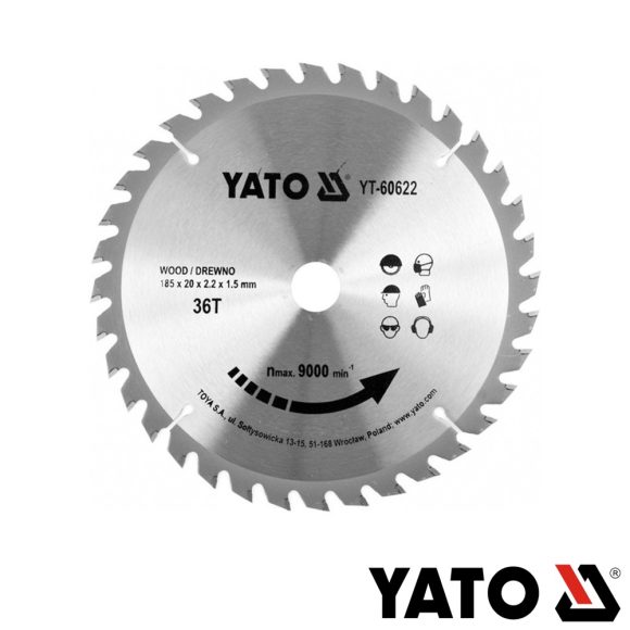 Yato YT-60622 körfűrészlap (fa), Ø 185x2.2/1.5x20.0 mm, 36T