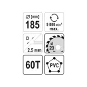 Yato YT-60627 körfűrészlap (PVC), Ø 185x2.5/1.5x20.0 mm, 60T
