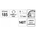 Yato YT-60631 körfűrészlap (laminált lap), Ø 185x1.7/1.4x20.0 mm, 140T