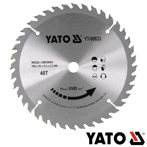 Yato YT-60633 körfűrészlap (fa), Ø 190x3.2/2.2x16.0 mm, 40T