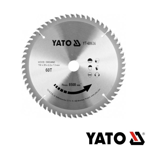 Yato YT-60636 körfűrészlap (fa), Ø 190x2.2/1.5x20.0 mm, 60T