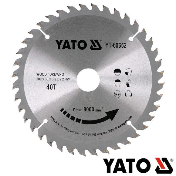 Yato YT-60652 körfűrészlap (fa), Ø 200x3.2/2.2x30.0 mm, 40T