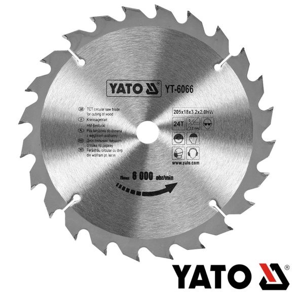 Yato YT-6066 körfűrészlap (fa), Ø 205x3.2/2.0x18.0 mm, 24T