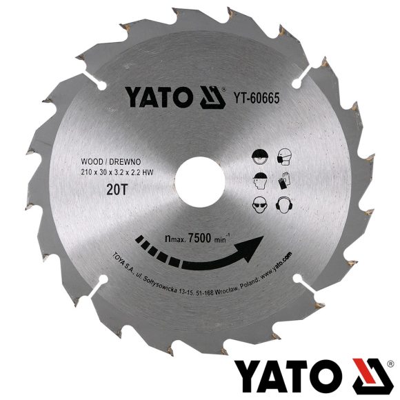 Yato YT-60665 körfűrészlap (fa), Ø 210x3.2/2.2x30.0 mm, 20T