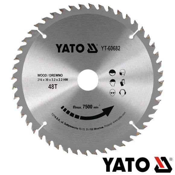 Yato YT-60682 körfűrészlap (fa), Ø 216x3.2/2.2x30.0 mm, 48T