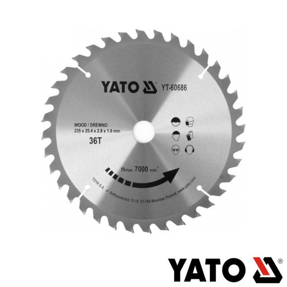 Yato YT-60686 körfűrészlap (fa), Ø 235x2.8/1.8x25.4 mm, 36T