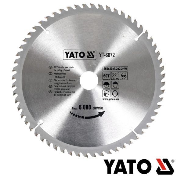 Yato YT-6072 körfűrészlap (fa), Ø 250x3.2/2.2x30.0 mm, 60T