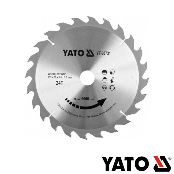 Yato YT-60731 körfűrészlap (fa), Ø 255x3.0/2.0x30.0 mm, 24T