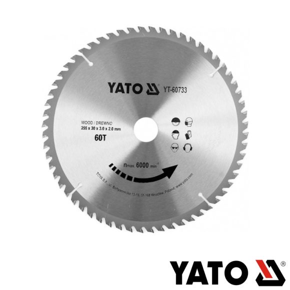 Yato YT-60733 körfűrészlap (fa), Ø 255x3.0/2.0x30.0 mm, 60T