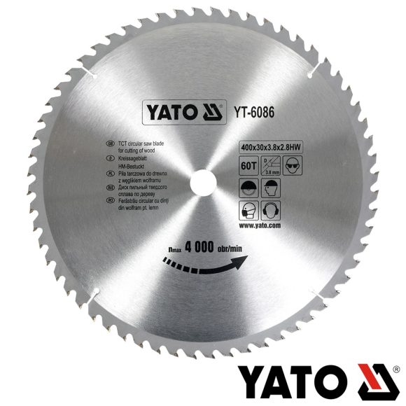 Yato YT-6086 körfűrészlap (fa), Ø 400x3.8/2.8x30.0 mm, 60T