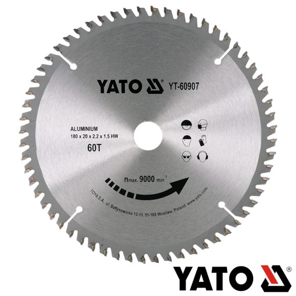 Yato YT-60907 körfűrészlap (alumínium), Ø 180x2.2/1.5x20.0 mm, 60T