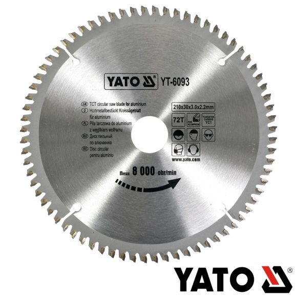 Yato YT-6093 körfűrészlap (alumínium), Ø 210x3.0/2.2x30.0 mm, 72T