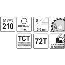 Yato YT-6093 körfűrészlap (alumínium), Ø 210x3.0/2.2x30.0 mm, 72T
