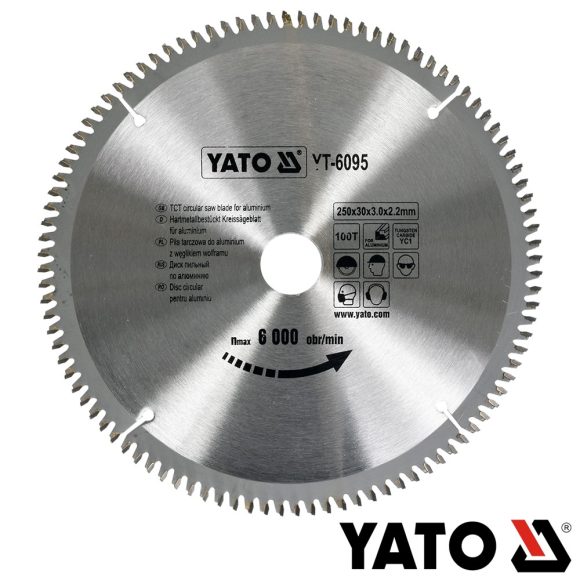 Yato YT-6095 körfűrészlap (alumínium), Ø 250x3.0/2.2x30.0 mm, 100T