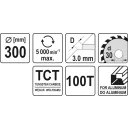 Yato YT-6097 körfűrészlap (alumínium), Ø 300x3.0/2.2x30.0 mm, 100T