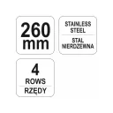 Yato YT-6338 inox drótkefe hajlított műanyag nyéllel, 4 soros - 260 mm