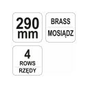 Yato YT-6345 sárgaréz drótkefe hajlított műanyag nyéllel + kaparó, 4 soros - 290 mm