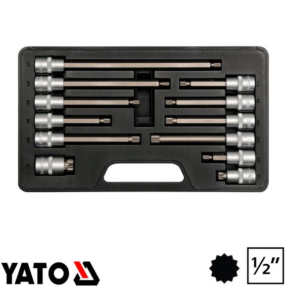 Yato YT-7753 Spline dugókulcs bit készlet, S2 acél, 1/2" (12 részes, M5-M17)