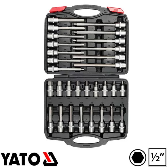 Yato YT-77540 imbusz dugókulcs bit készlet 5-19 mm, S2 acél, 1/2" (30 részes)