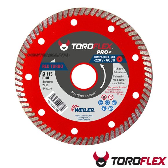 TOROFLEX Red Turbo profi gyémánttárcsa (burkolóanyag, csempe, kőzet), 125x1,2x22,2 mm